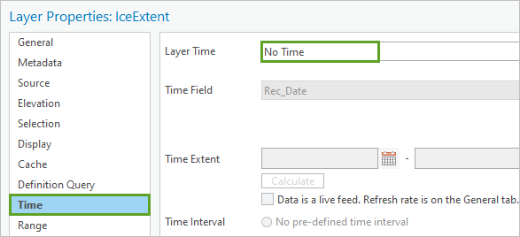 Im Fenster "Layer-Eigenschaften" wurde für "Zeit" die Option "Keine Zeit" ausgewählt.