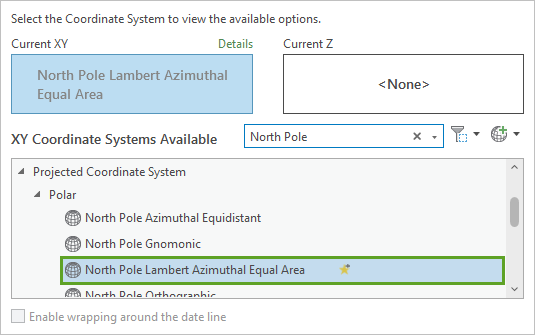 Im Bereich "Karteneigenschaften" wurde das Koordinatensystem "North Pole Lambert Azimuthal Equal Area" ausgewählt.