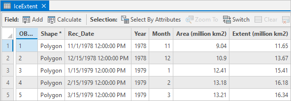Die Attributtabelle "IceExtent"