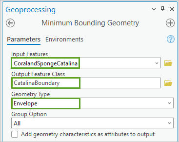 Parametereinstellungen für den Werkzeugbereich "Minimale Begrenzungsgeometrie"