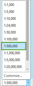 Maßstabsanzeige mit Einstellung "1:500,000"