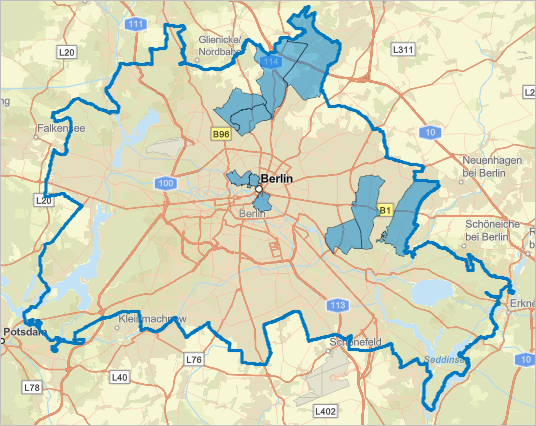 Karte mit den 10 am besten geeigneten Stadtteilen/Wohngebieten