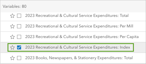 Variable "2023 Recreational & Cultural Service Expenditures: Index"