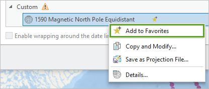 "Zu Favoriten hinzufügen" im Kontextmenü "1590 Magnetic North Pole"
