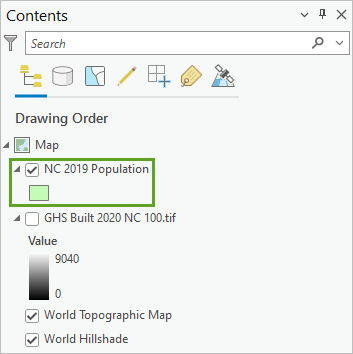 Der Layer "NC 2019 Population" im Bereich "Inhalt"