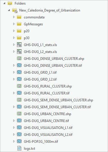 Ausgabedateien des Werkzeugs "GHS Degree of Urbanisation Grid"