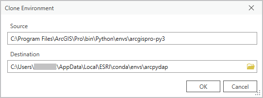 Ändern Sie den Umgebungsnamen in "arcpydap".