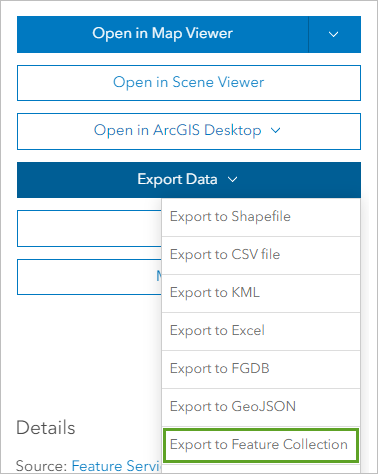 Option "In Feature-Sammlung exportieren"