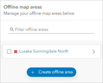 Bereich "Offline-Kartenbereiche" mit dem Bereich "Lusaka Sunningdale North"