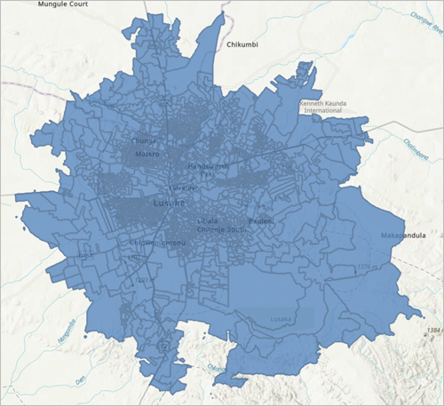 Standardkarte mit dem Layer "Lusaka Enumeration Areas"