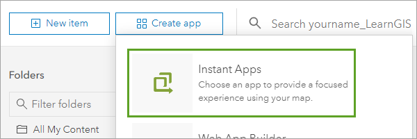 Option "Instant Apps" im Menü "App erstellen"