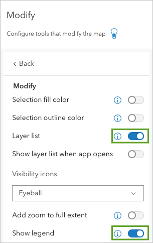 Aktivieren Sie "Layer-Liste" und "Legende anzeigen".