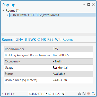 Pop-up für einen Raum im Gebäude