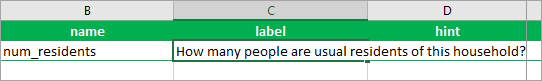 Spalte "label" mit der Beschriftung der Frage