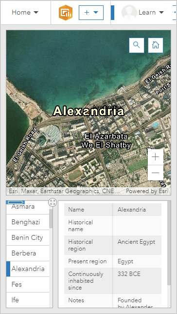 Mobile Ansicht des Dashboards, in der Alexandria angezeigt wird