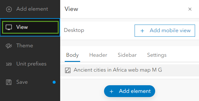 "Ansicht" in der Werkzeugleiste des Dashboards