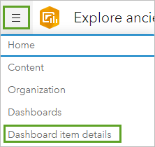 Option "Details zu Dashboard-Elementen" im Menü "Startseite"