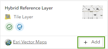 Schaltfläche "Layer zu Grundkarte hinzufügen" auf der Kachel "Hybrid Reference Layer"