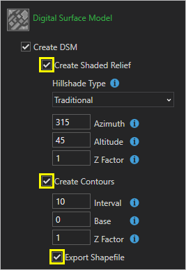 Ausgaben des digitalen Oberflächenmodells