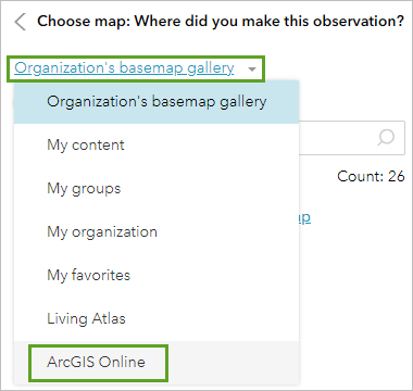 ArcGIS Online zum Auswählen einer Karte