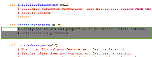 Wählen Sie die drei Zeilen im Code-Block "def updateParameters" aus.