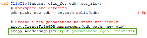 Ändern Sie die Zeile, um "arcpy.AddMessage" anstelle der print-Anweisung zu verwenden.