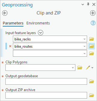 Die Feature-Class "bike_routes" wird dem Werkzeug hinzugefügt.