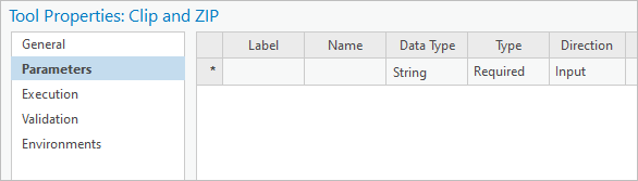 Registerkarte der Werkzeugparameter mit leerer Tabelle