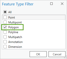 Wählen Sie als "Feature-Typ-Filter" "Polygon" aus.