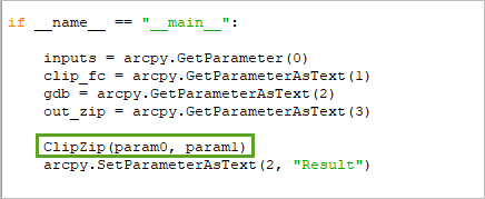 Aktualisieren Sie die Parameter in der Zeile, die die ClipZip-Funktion aufruft.