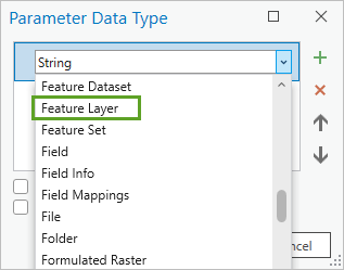 Wählen Sie "Feature-Layer" als Datentyp aus.