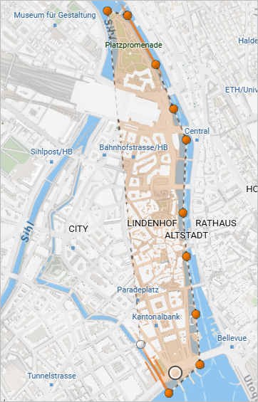 Entlang des Flusses hinzugefügte Stützpunkte