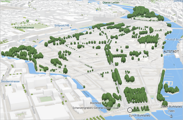 Bäume entsprechend ihrer Höhe angezeigt