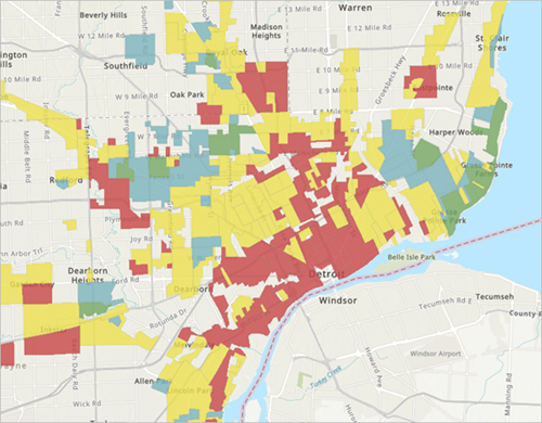 Der Layer "Mapping Inequality Redlining Areas" mit angewendetem Style