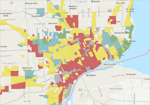 Daten zur Einstufung beim Redlining für die Stadt Detroit