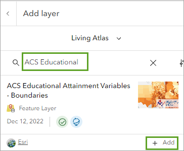 Schaltfläche "Hinzufügen" für den Layer "ACS"