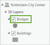 Der Layer "Bridges" im Bereich "Inhalt".