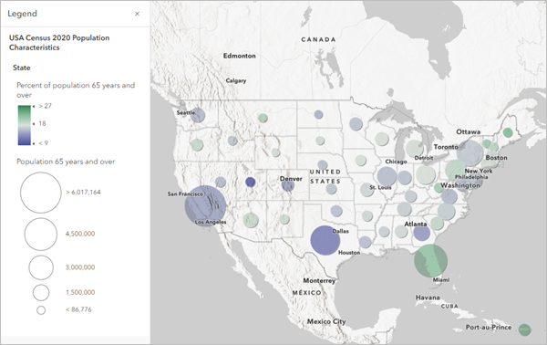 Karte "Senior Populations in the US (2020 Census)"