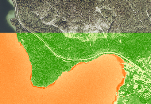 Vergleich der Layer "Farbgebung durch NDVI" und "HallStatt"