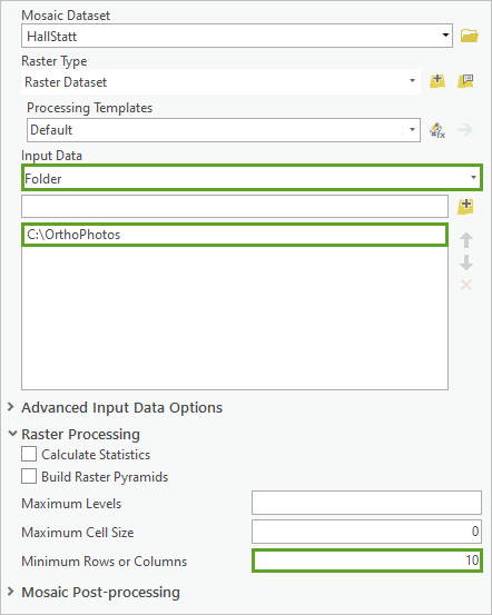 Parameter von "Raster zu Mosaik-Dataset hinzufügen"