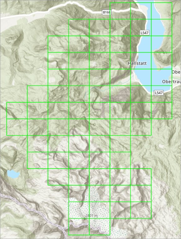 Footprints des Mosaik-Datasets auf der Karte