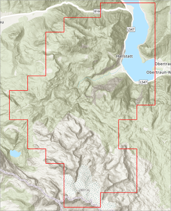 Grenze des Mosaik-Datasets auf der Karte