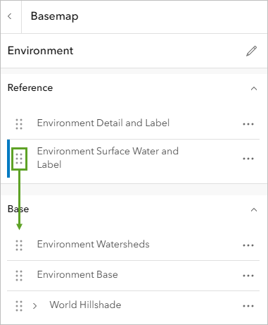 Den Layer "Surface Water" in der Gruppe "Basis" positionieren
