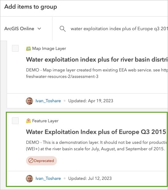 Feature-Layer, der zur Gruppe hinzugefügt werden soll