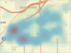 Die Heatmap-Symbolisierung ändert sich beim Vergrößern der Ansicht.