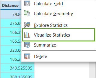 Schaltfläche "Statistiken" für das Feld "Distance"