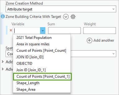 Variable festgelegt auf "Count of Points [Point_Count_1]"