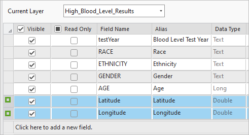 Felder "Latitude" und "Longitude" ausgewählt