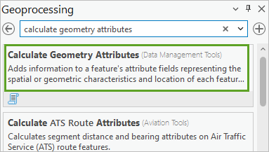 Werkzeug "Geometrieattribute berechnen" in den Suchergebnissen