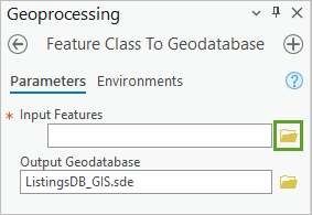 Parameter von "Feature-Class in Geodatabase"